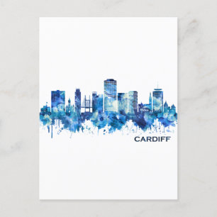 Cardiff Wales Skyline Blue Inbjudan Vykort