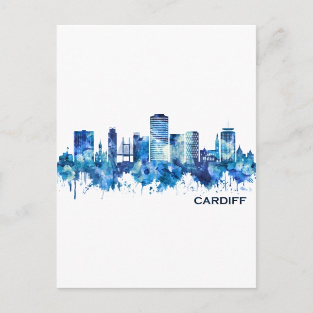 Cardiff Wales Skyline Blue Inbjudan Vykort (Framsida)