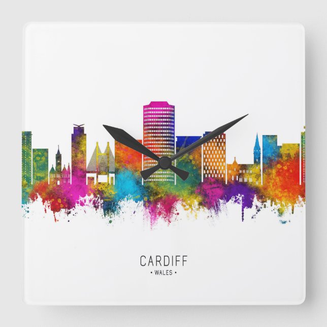 Cardiff Wales Skyline Fyrkantig Klocka (Framsida)