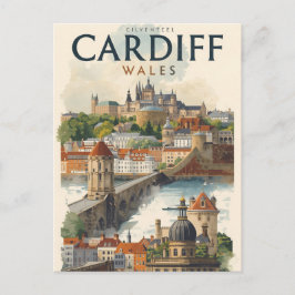 Cardiff Wales Vintage Retro Travel Vykort