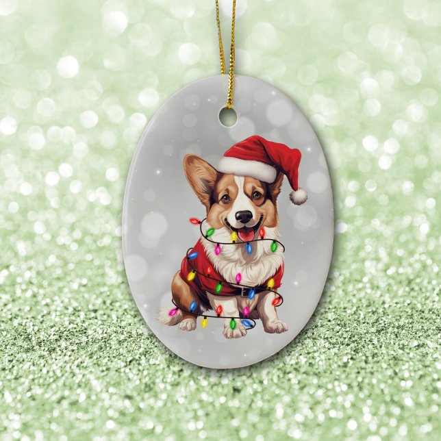 Cardigan Corgi Hund Wrapped in jul Ljus Julgransprydnad Keramik (Skapare uppladdad)