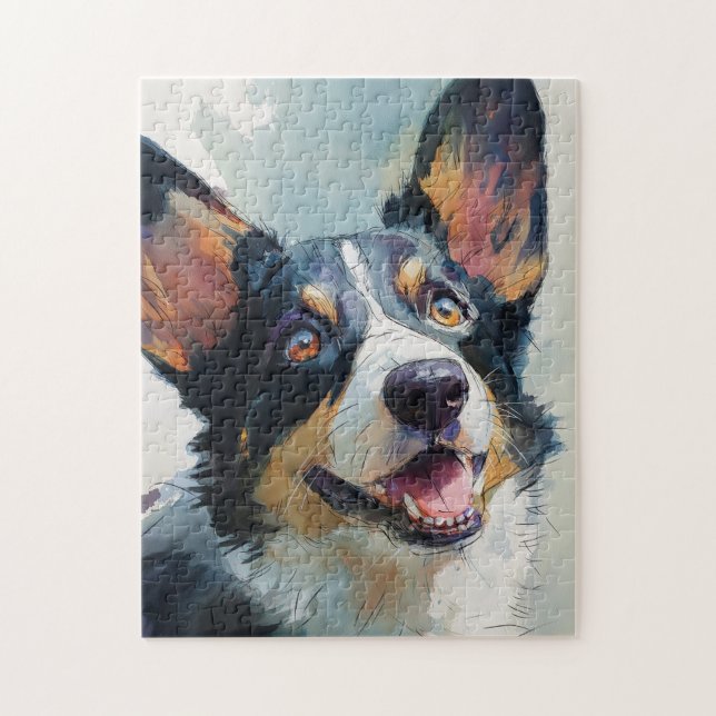 Cardigan Welsh corgi akvarell Pussel (Vertikal)