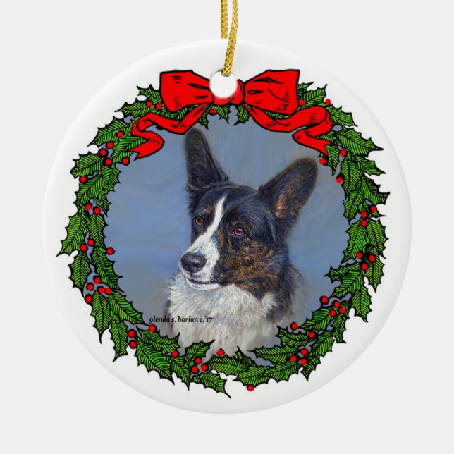 Cardigan Welsh Corgi Art by Glenda S. Harlan Julgransprydnad Keramik (Framsidan)