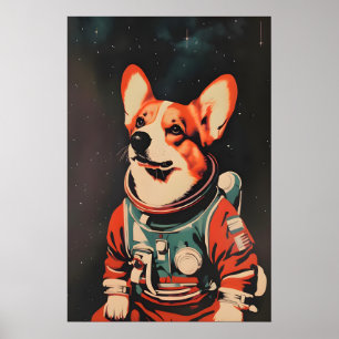 Cardigan Welsh Corgi Astronaut Affisch, Corgi Retr Poster