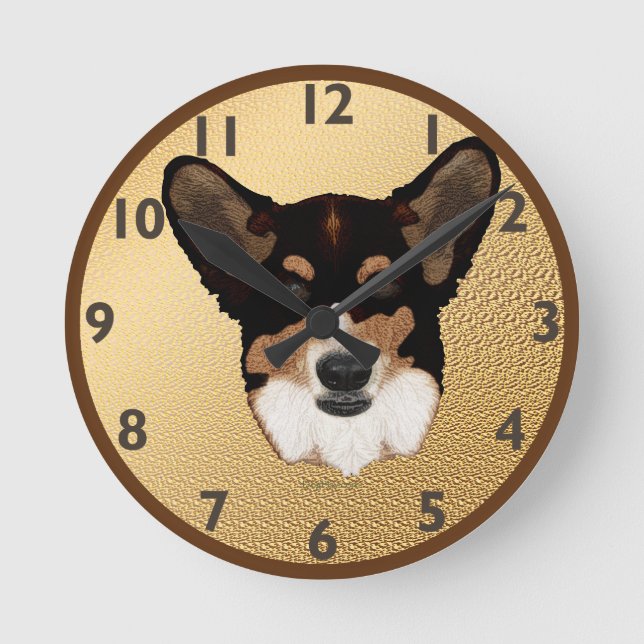Cardigan Welsh Corgi Clock Rund Klocka (Framsida)