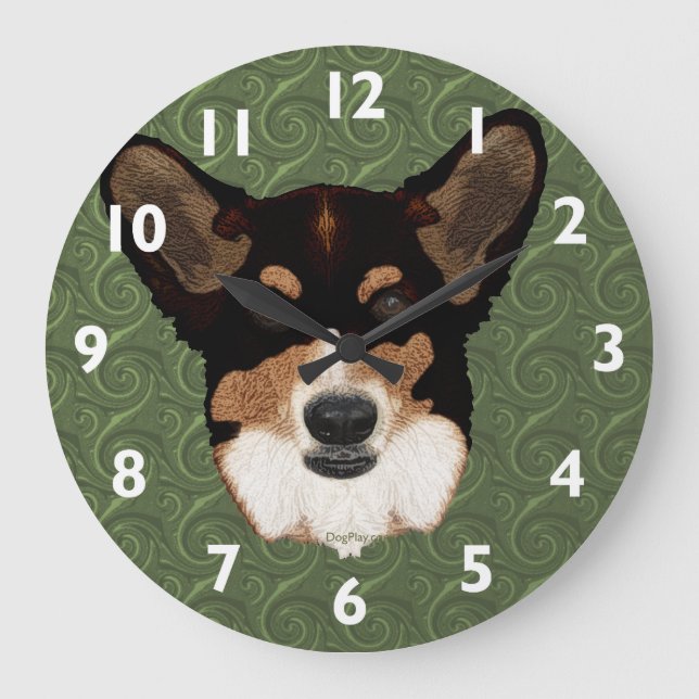 Cardigan Welsh Corgi Clock Stor Klocka (Framsida)