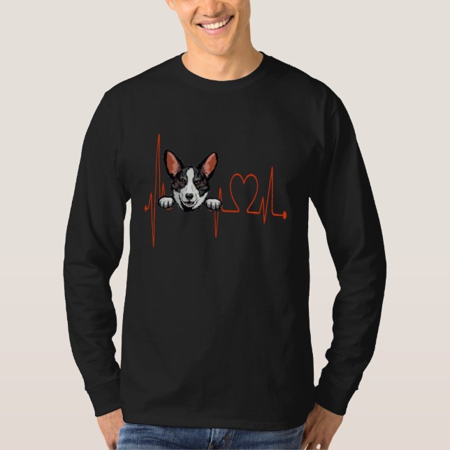 Cardigan Welsh Corgi Dog Heartbeat EKG Dogs Owner T Shirt (Framsida)