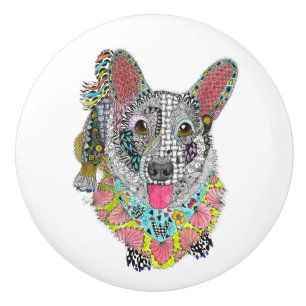 Cardigan Welsh Corgi Door Knob - Ceramic Knopp