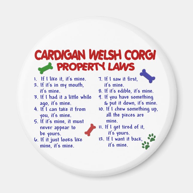 CARDIGAN WELSH CORGI Egendom Laws 2 Magnet (Framsidan)