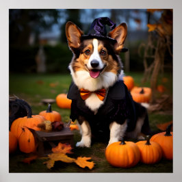 Cardigan Welsh Corgi Hund i Halloween fest Poster