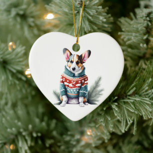 Cardigan Welsh Corgi i jultröja kul Julgransprydnad Keramik