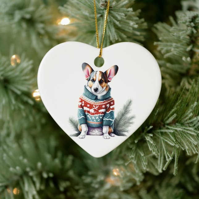 Cardigan Welsh Corgi i jultröja kul Julgransprydnad Keramik (Träd)
