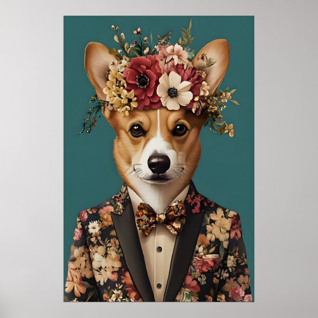Cardigan Welsh Corgi i kostymaffisch, Corgi Poster (Framsidan)