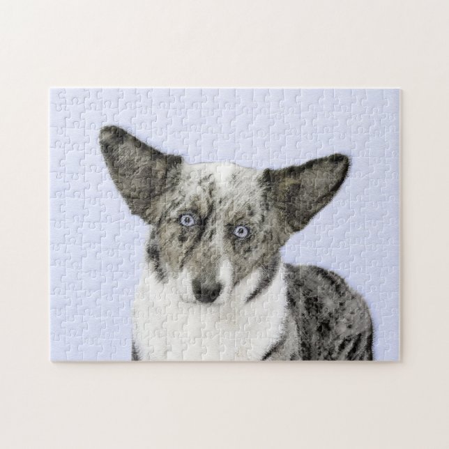 Cardigan Welsh Corgi-målning - Original hundkonst Pussel (Horisontell)