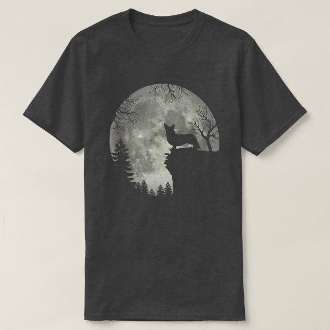 Cardigan Welsh Corgi och Måne Halloween T Shirt (Design framsida)
