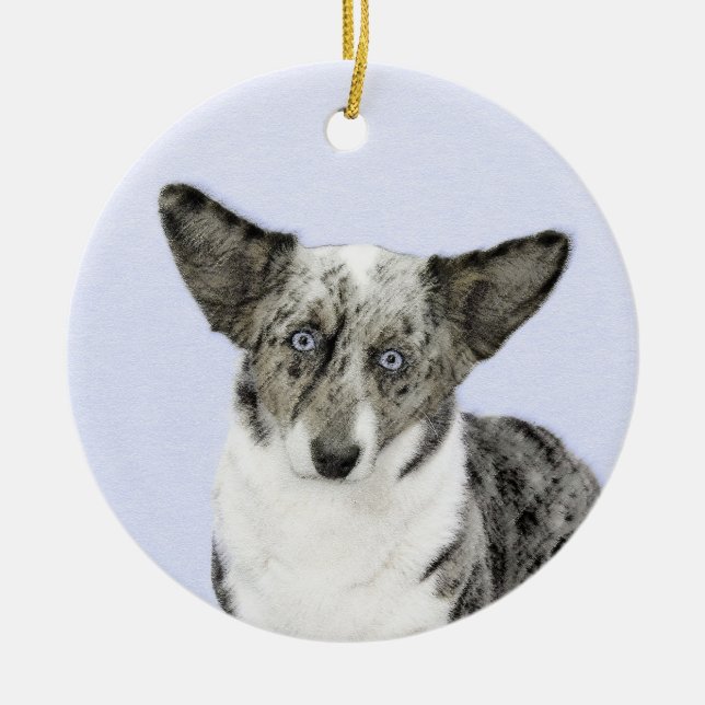 Cardigan Welsh Corgi Painting - Original Hund Art Julgransprydnad Keramik (Framsidan)