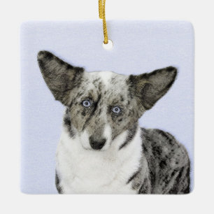 Cardigan Welsh Corgi Painting - Original Hund Art Julgransprydnad Keramik