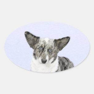 Cardigan Welsh Corgi Painting - Original Hund Art Ovalt Klistermärke