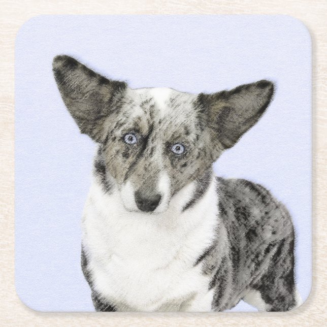 Cardigan Welsh Corgi Painting - Original Hund Art Underlägg Papper Kvadrat (Framsidan)