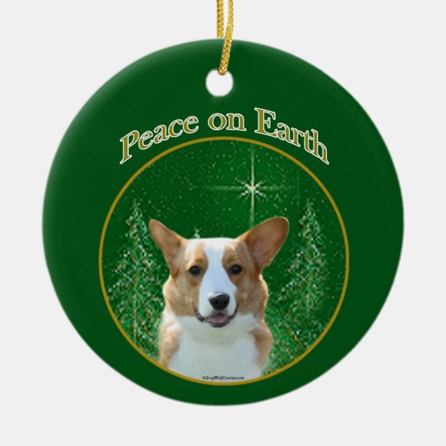 Cardigan Welsh Corgi Peace Julgransprydnad Keramik (Framsidan)