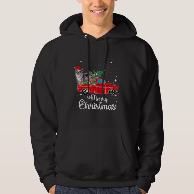 Cardigan Welsh Corgi Ride Red Lastbil jul Hoodie (Framsida)