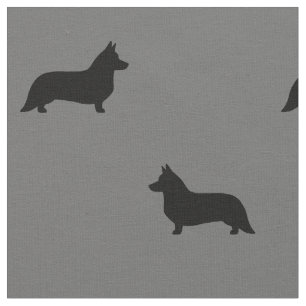 Cardigan Welsh Corgi Silhouettes Mönster Grått Tyg