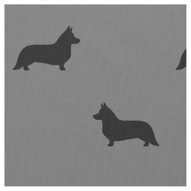 Cardigan Welsh Corgi Silhouettes Mönster Grått Tyg (Närbild)