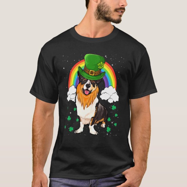Cardigan Welsh Corgi St Patricks Day Leprechaun T Shirt (Framsida)