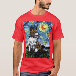 Cardigan Welsh Corgi Starry Night Hund Art av Aja9 T Shirt