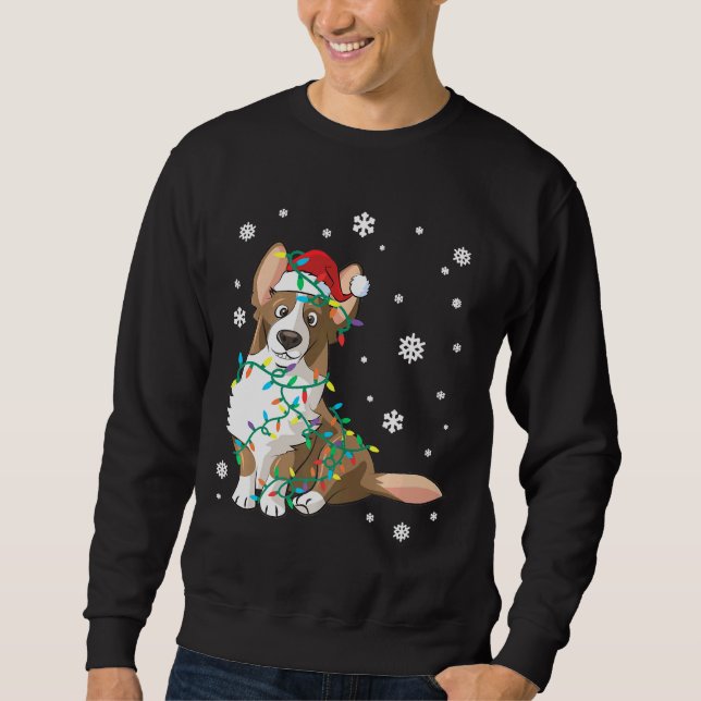Cardigan Welsh Corgi Wrapped in jul Ljus D Lång Ärmad Tröja (Framsida)