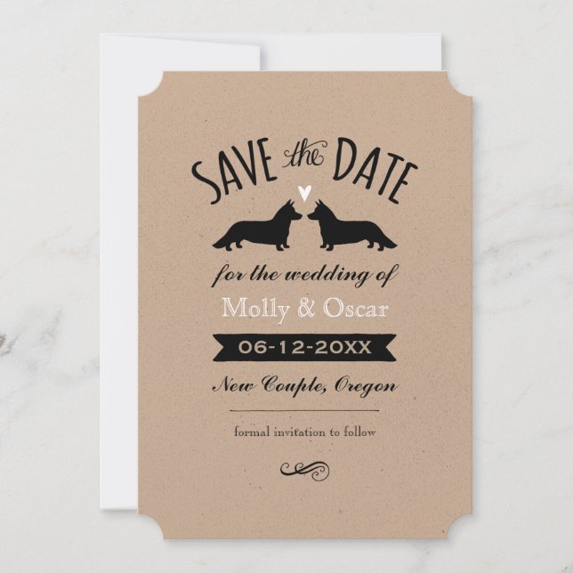 Cardigan Welsh Corgis Bröllop Save the Date Spara Datumet (Framsida)