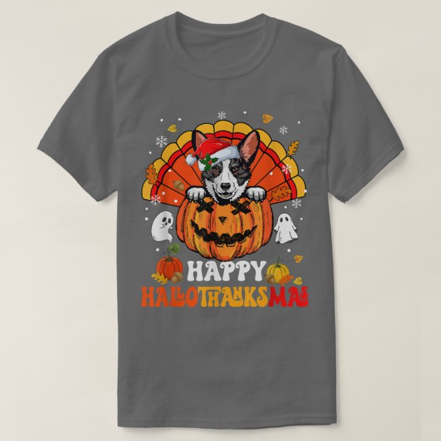 Cardigan Welsh Corgis Hund Lycklig Hallothanksmas  T Shirt (Design framsida)