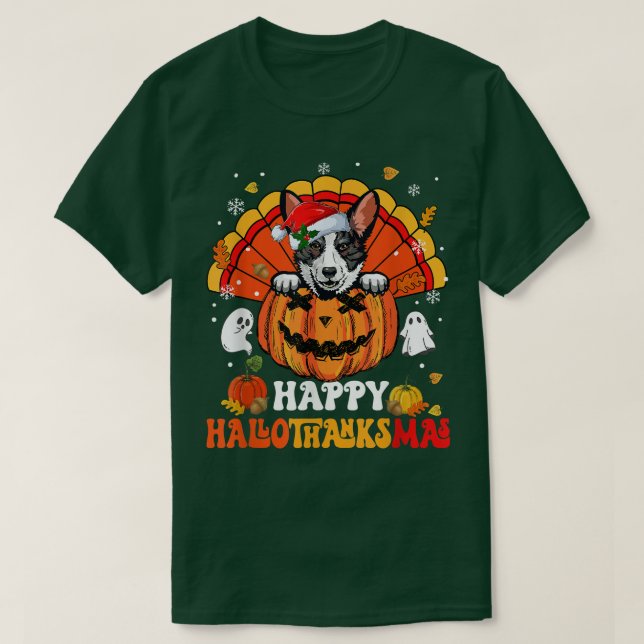 Cardigan Welsh Corgis Hund Lycklig Hallothanksmas  T Shirt (Design framsida)