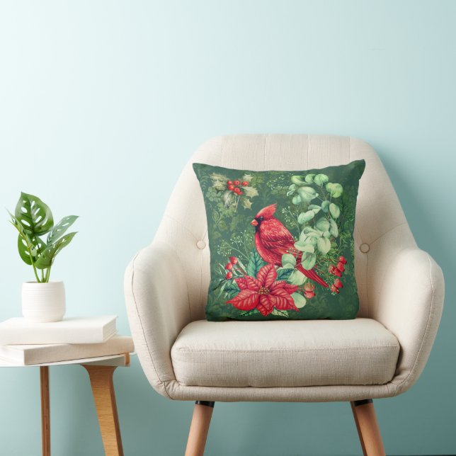  Cardinal and Poinsettia Kudde (Stol)