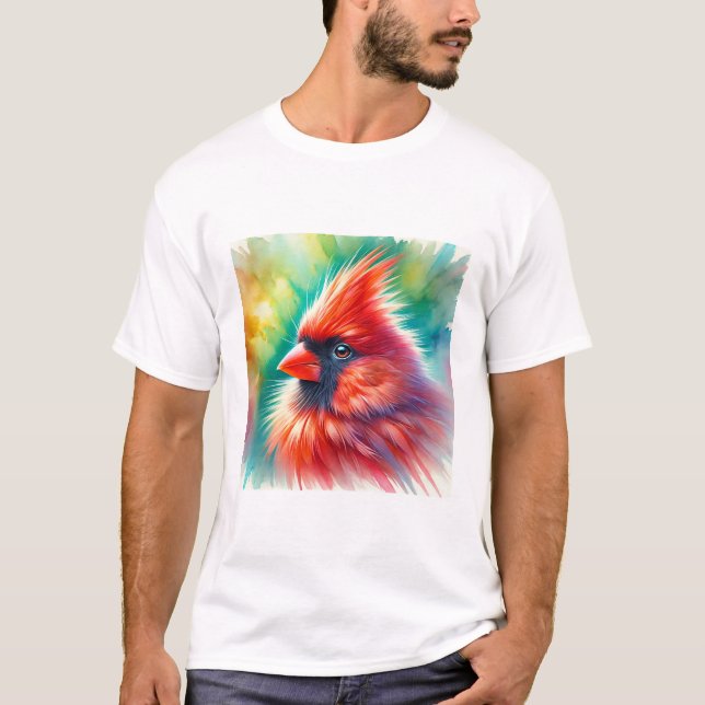 Cardinal Bird 300724AREF129 - Watercolor T Shirt (Framsida)