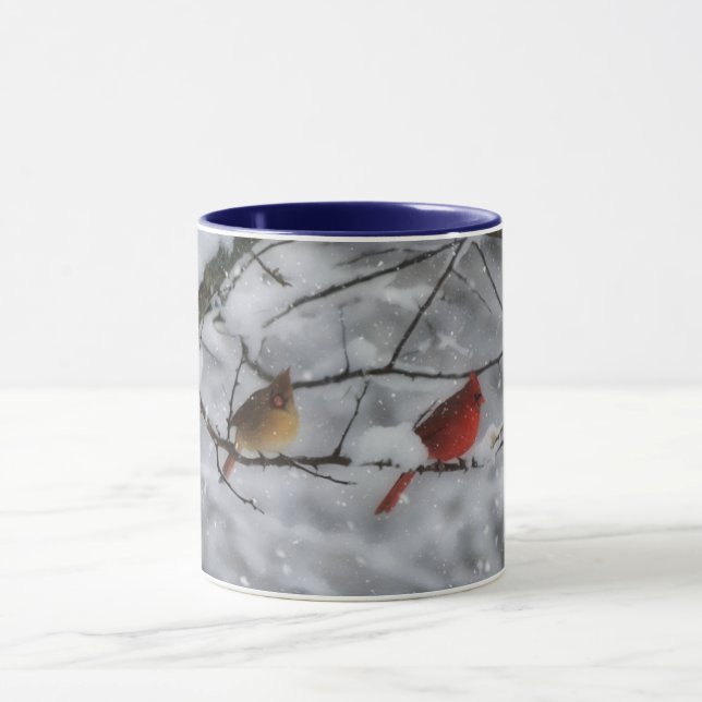 Cardinal Bird Couple in Snow Tree Nature Mug Mugg (Center)