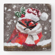 Cardinal Bird Scarf & Hat in Snow Christmas
