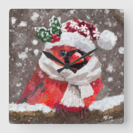 Cardinal Bird Scarf & Hat in Snow Christmas Fyrkantig Klocka