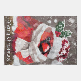 Cardinal Bird Scarf & Hat in Snow Christmas Kökshandduk