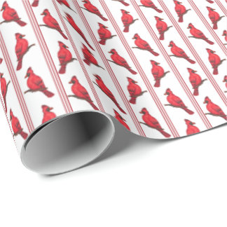 Cardinal Bird Stripes Wrapping Paper Presentpapper