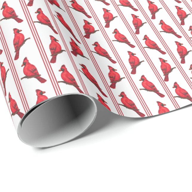 Cardinal Bird Stripes Wrapping Paper Presentpapper (Rullad Hörn)