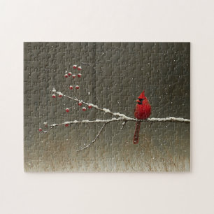 Cardinal Bird Winter Berry Träd Pussel