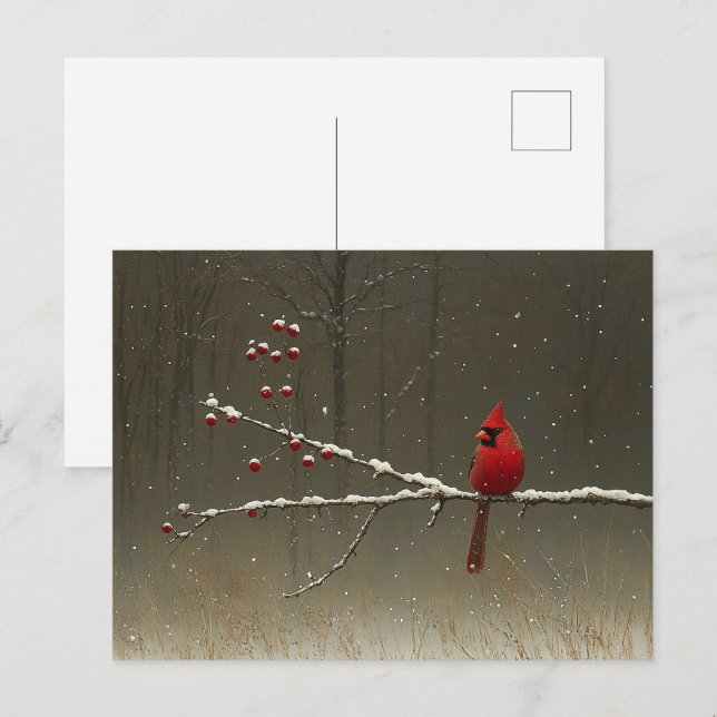 Cardinal Bird Winter Berry Träd Vykort (Fram/baksida)