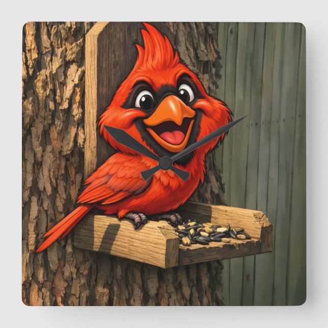 Cardinal Caricature Fyrkantig Klocka (Framsida)