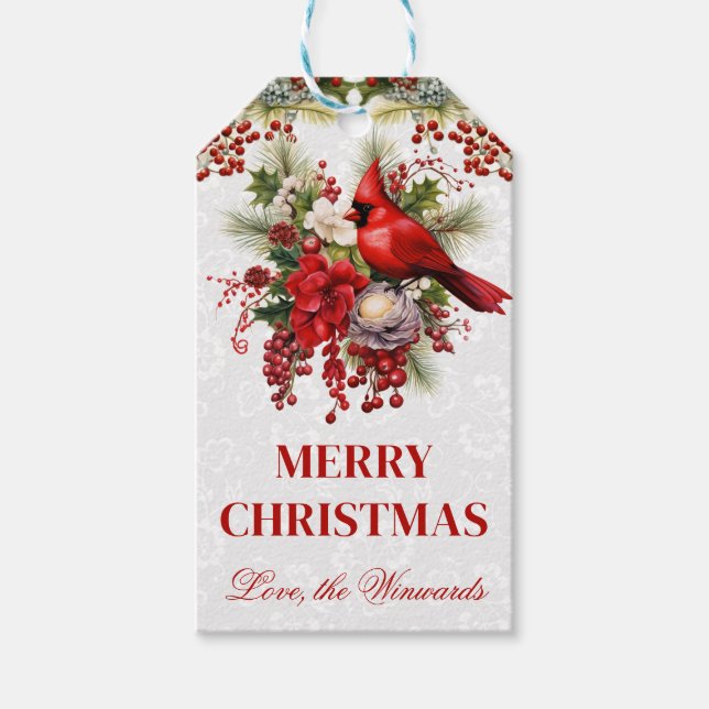 Cardinal Christmas Design with Holly Presentetikett (Framsidan)