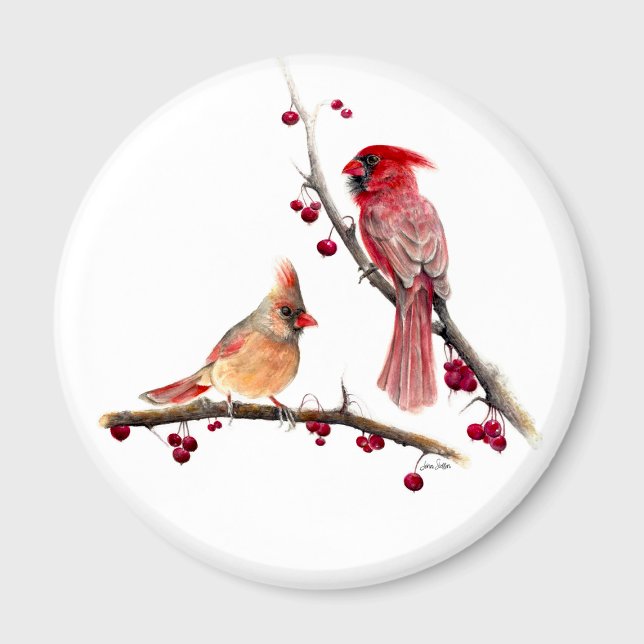 Cardinal Couple Berry Grenar Magnet (Cardinal Couple Berry Branches Magnet from Jenn Steffen Art
)