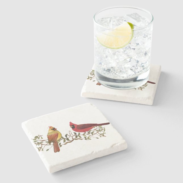 Cardinal Couple Lovebirds Stone Coaster Stenunderlägg (Sidan)