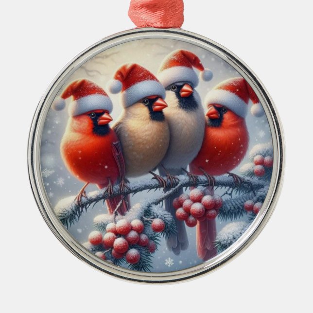 Cardinal Family Cute Christmas Gift Present Julgransprydnad Metall (Framsidan)