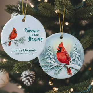 Cardinal Forever In Our Hearts Custom Christmas Julgransprydnad Keramik