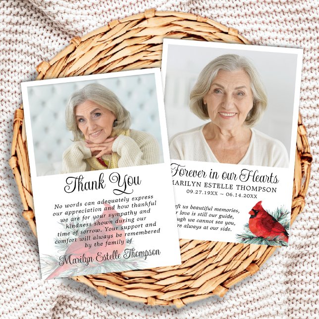 Cardinal Funeral Thank You 2 Photos Memorial Tack Kort (Skapare uppladdad)